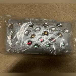 NWT Heavily Beaded Silver Clutch